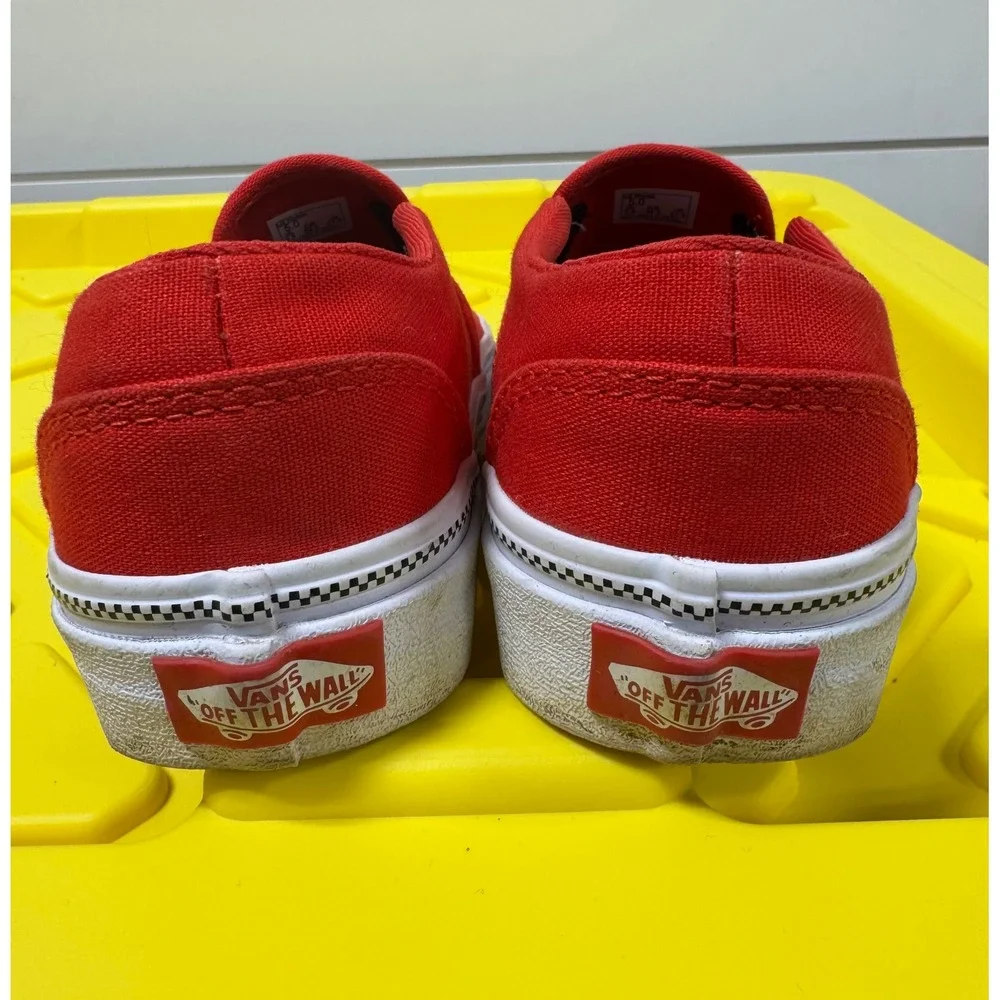 Vans Classic Slip-On Red Canvas Sneakers Women Size 5 Checkered Foxing Stripe